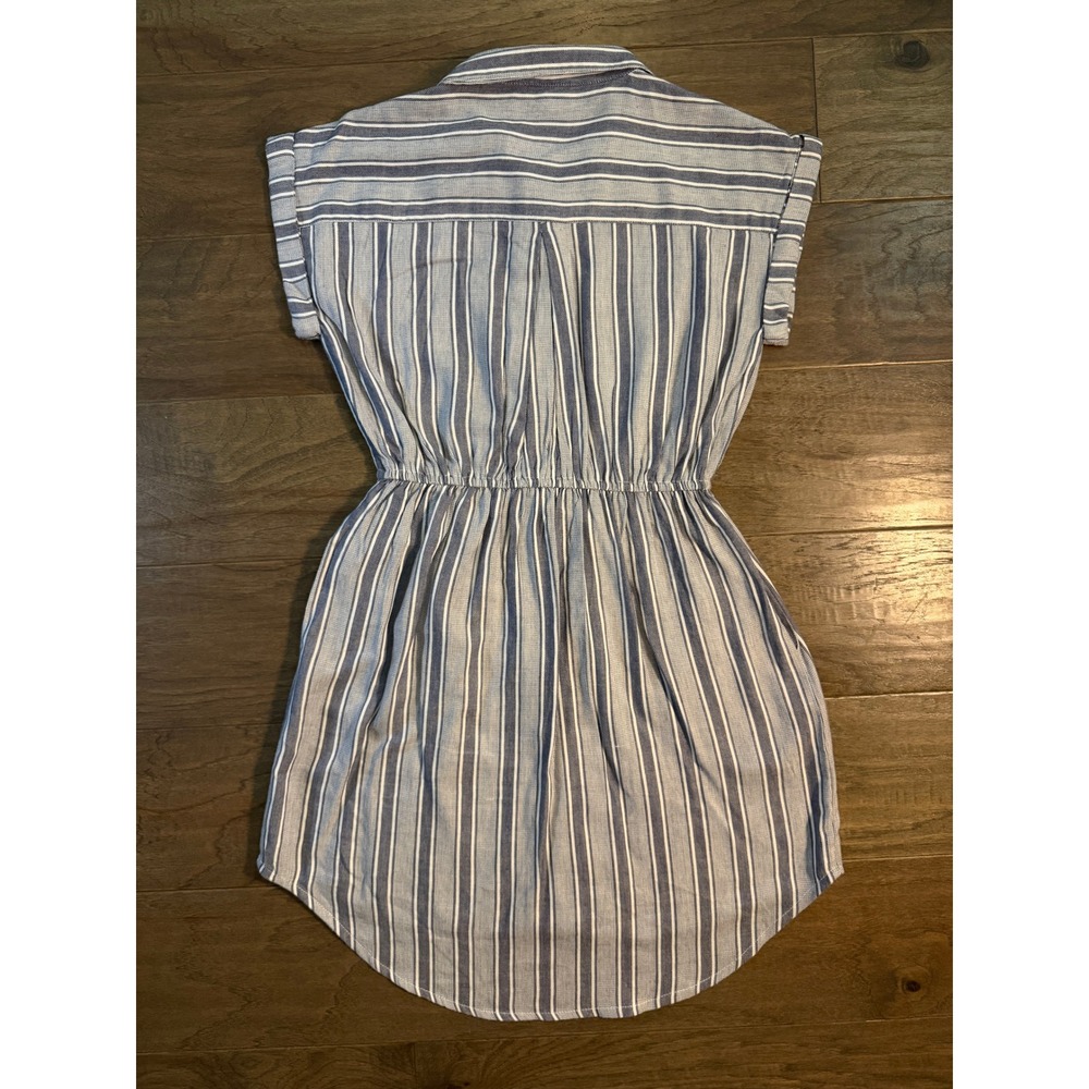 Japna Blue White Striped Cotton Shirt Dress Cap Sleeve Drawstring Waist Medium - Picture 4 of 5